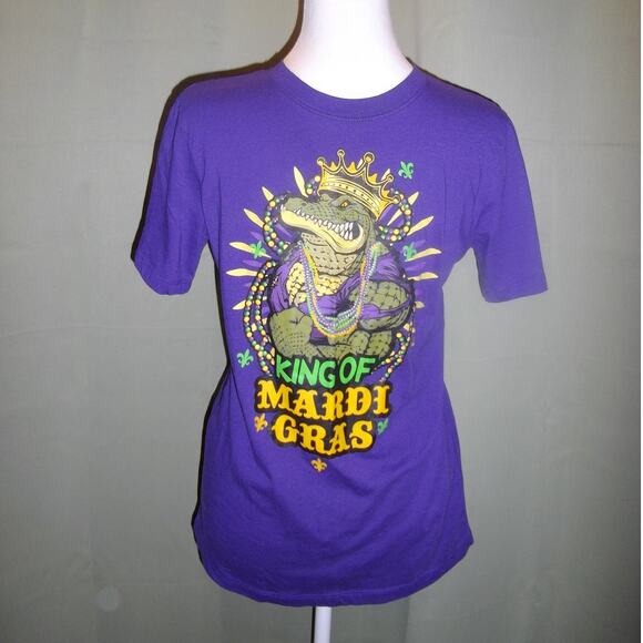 Mardi Gras Gator Decal Round Neck Short Sleeve T-shirt L - Picture 1 of 3
